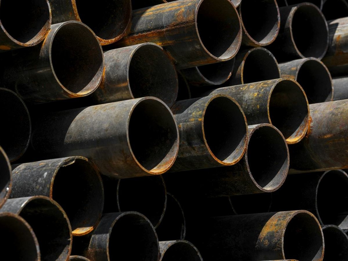 Steel tube stock racked ready for processing