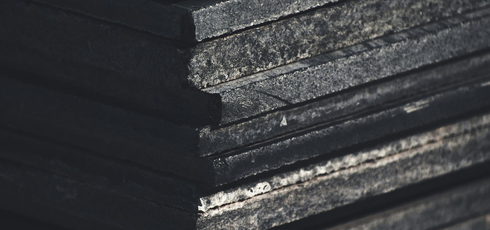 Steel sections racked in a fabrication works