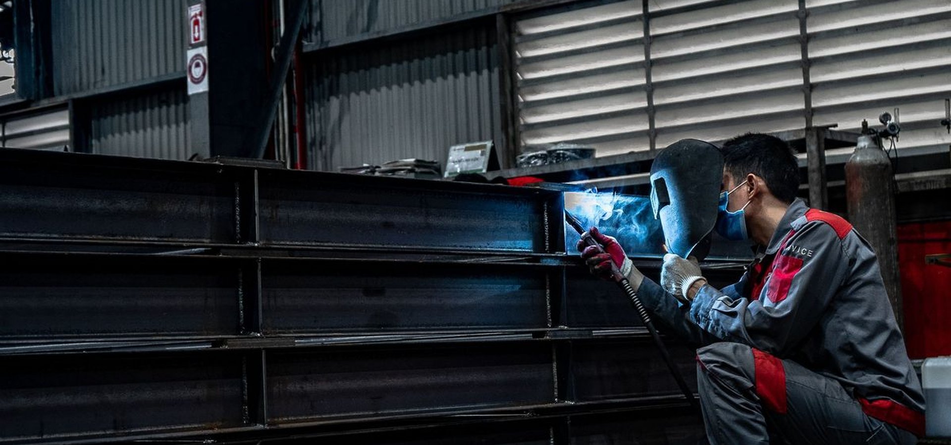 Structural steel frame under fabrication